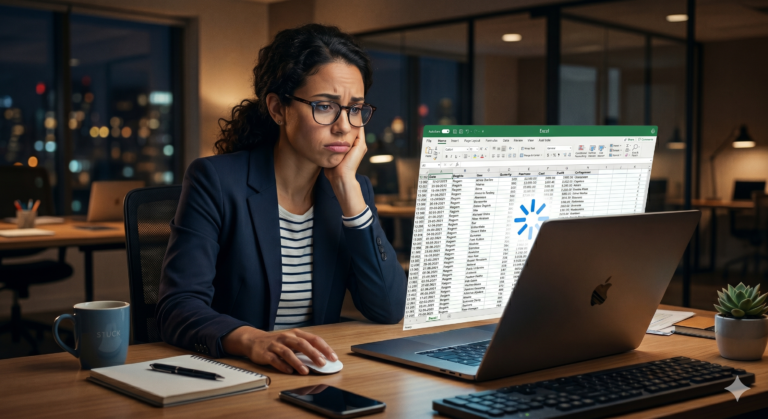 Professional struggling with frozen Excel spreadsheet before learning to automate Excel spreadsheets for large datasets