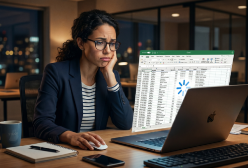 Professional struggling with frozen Excel spreadsheet before learning to automate Excel spreadsheets for large datasets