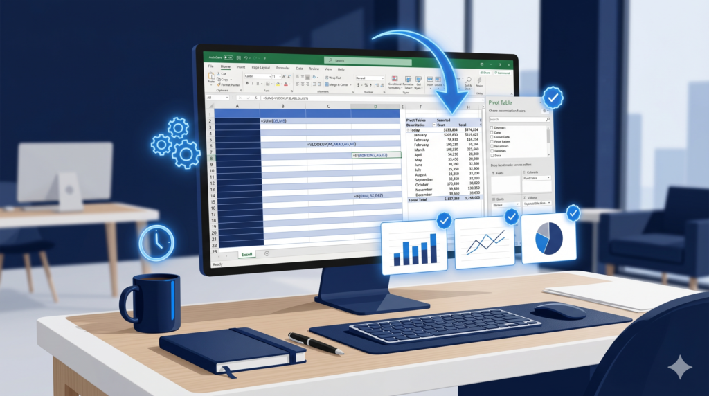 Automate Excel spreadsheets for accountancy - illustrated dashboard showing financial automation workflow