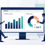 Illustration representing what is Power BI: business leaders viewing a dashboard with charts and KPIs on a large screen
