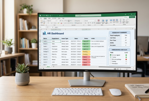 Custom Excel spreadsheet for HR showing leave tracking dashboard.