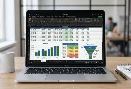 Build a custom Excel spreadsheet for sales operations showing commission tracking and pipeline management