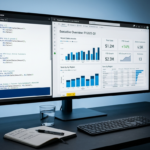 DAX basics for Excel users shown on a Power BI dashboard with formula panel and charts displayed on a widescreen monitor.