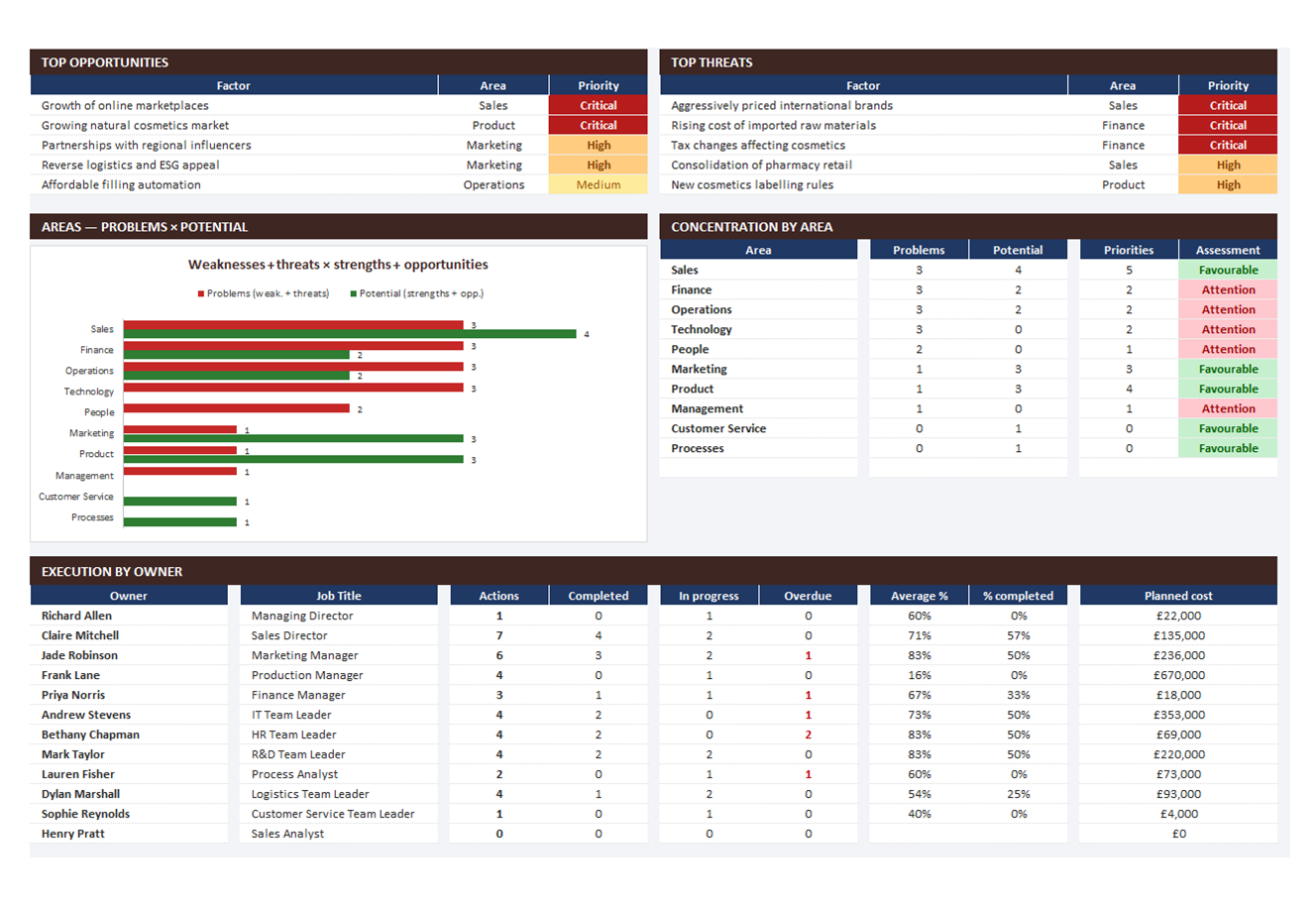 SWOT Matrix spreadsheet, screen 4