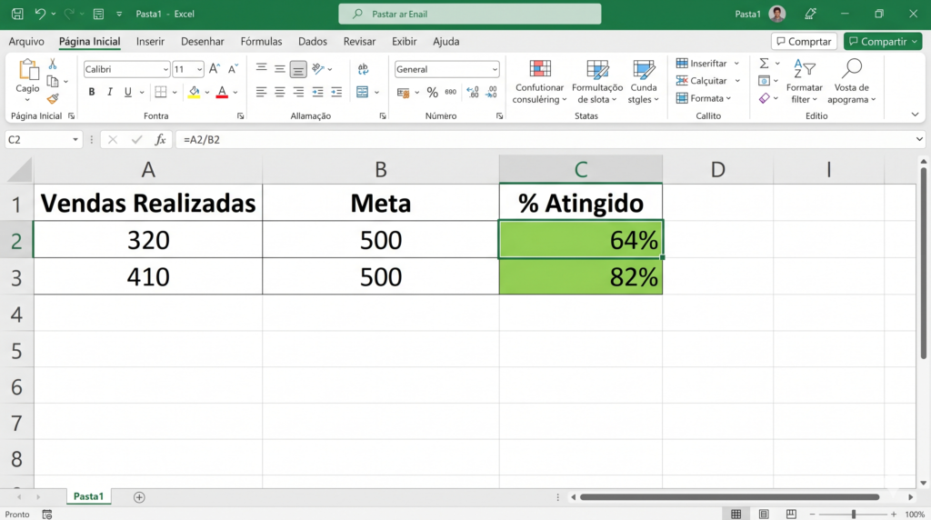 Calculando meta com porcentagem no Excel