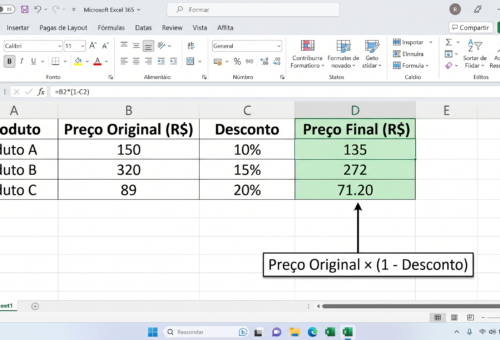 Calculando desconto com porcentagem no Excel