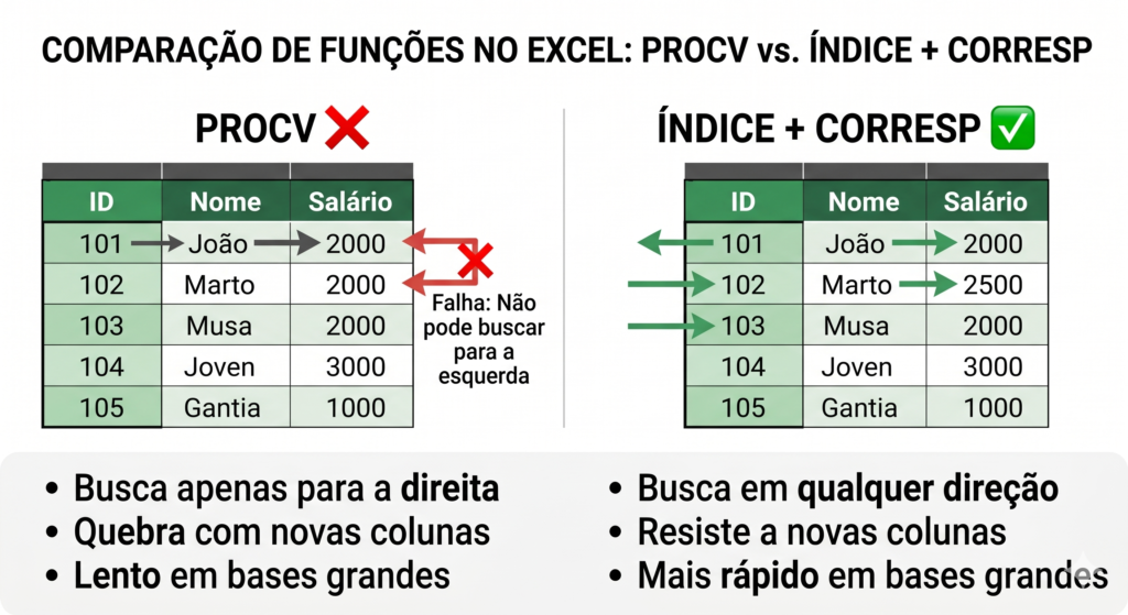 ÍNDICE e CORRESP comparados ao PROCV
