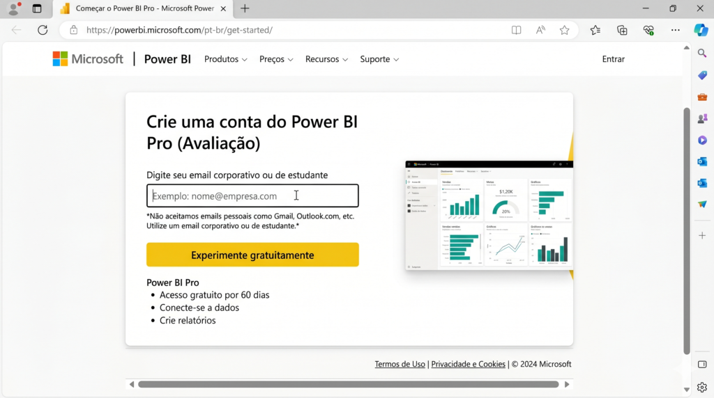 Criando uma conta no Power BI