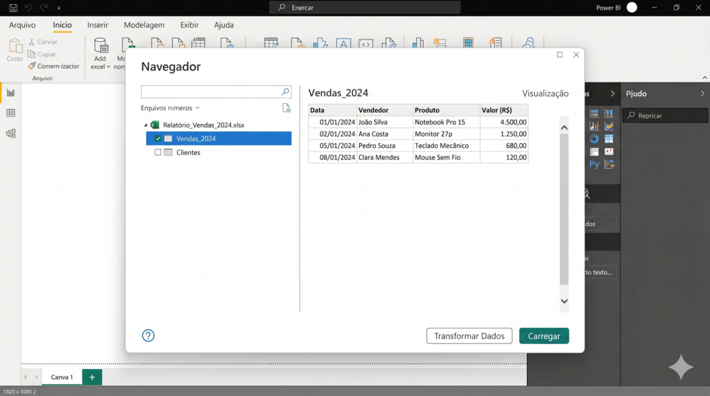 Selecionando fontes para o Power BI