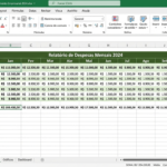 Aba de despesas de planilha de orçamento empresarial Excel com categorias mensais de janeiro a dezembro formatadas profissionalmente