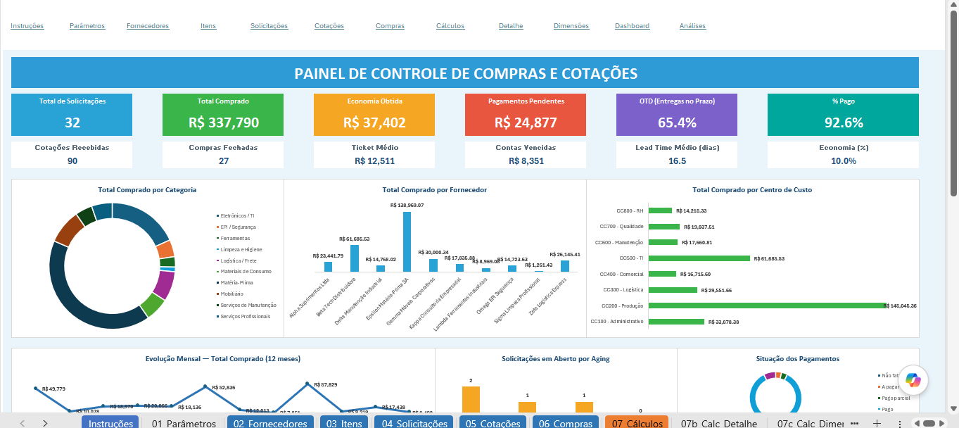 Contas e Cotações — tela 1