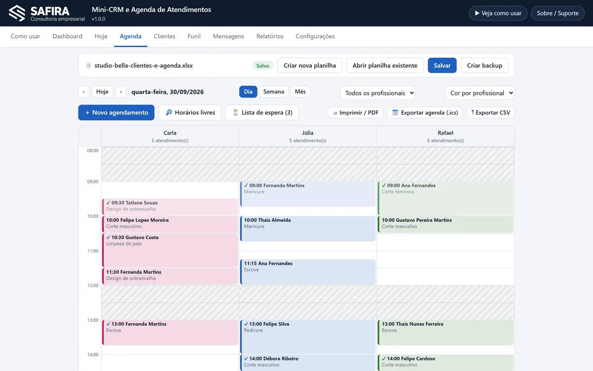 Tela da ferramenta Mini-CRM e Agenda